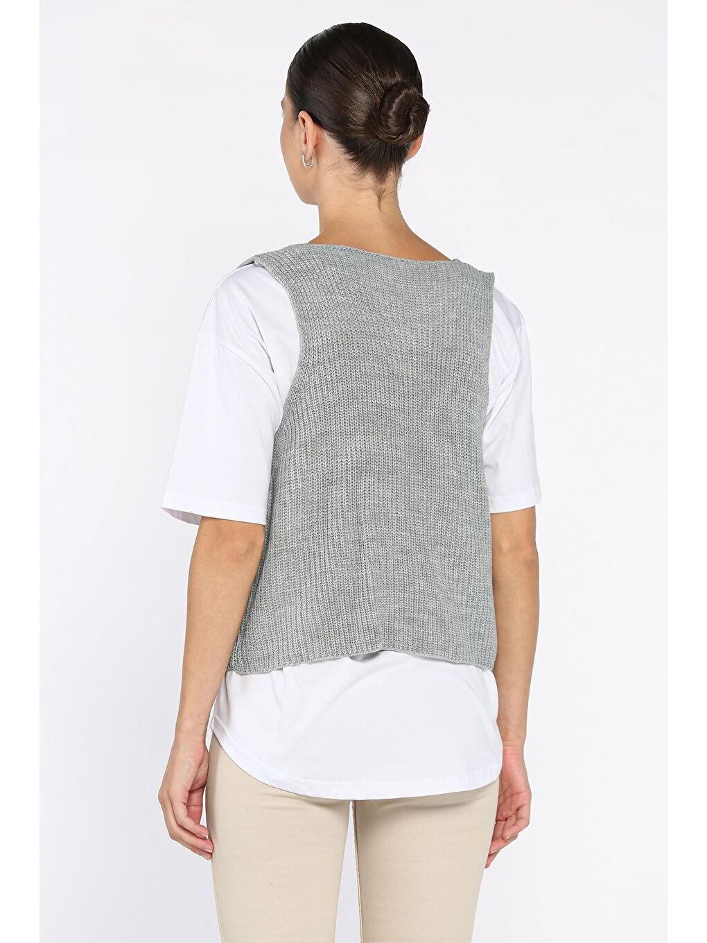 Gri Kadın Ön Bağlamalı Triko Yelek (s-m-l-xl Uyumludur)-2