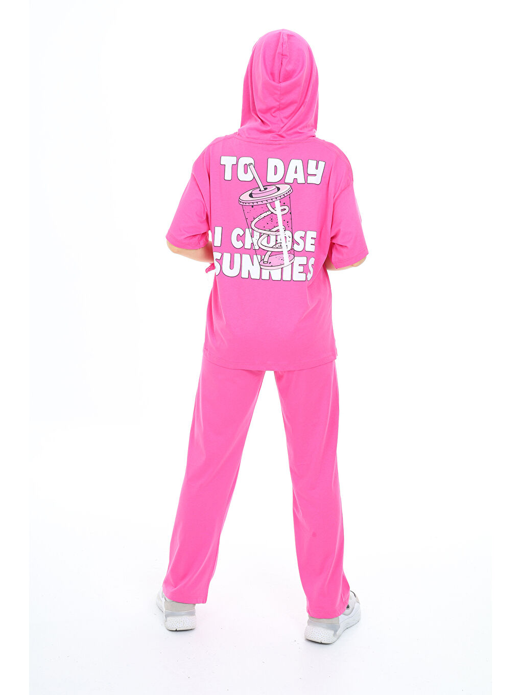 Pembe Kız Çocuk Kapüşonlu Alt Üst Yazlık Takım 12153-1