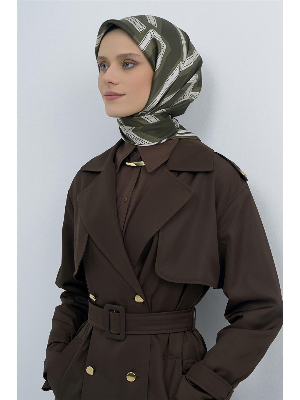 Haki Saf İpek Twill Eşarp 9547D 82-1