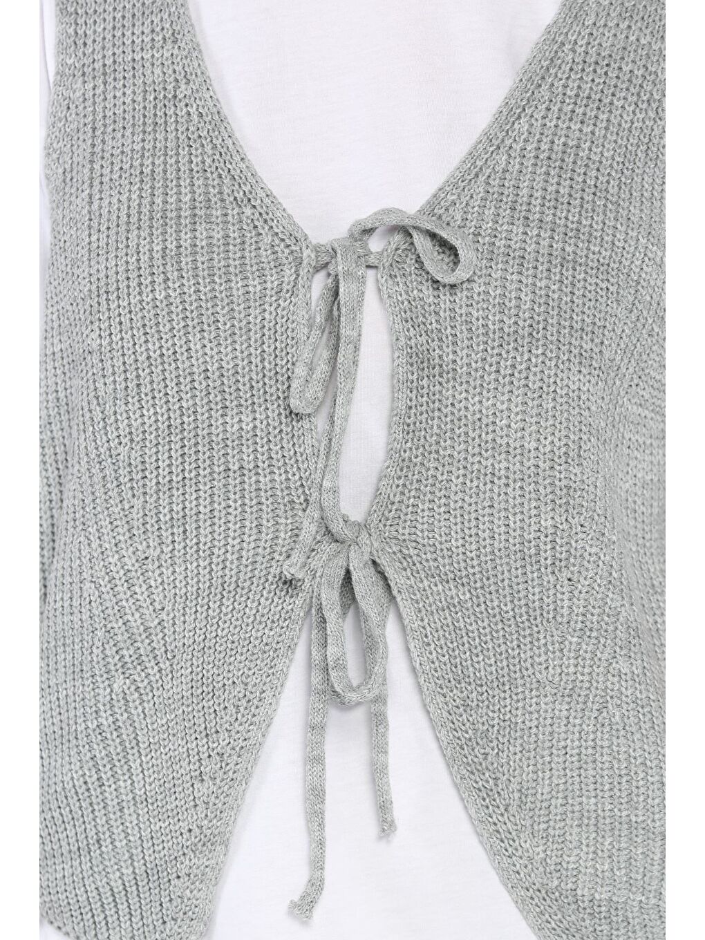 Gri Kadın Ön Bağlamalı Triko Yelek (s-m-l-xl Uyumludur)-3