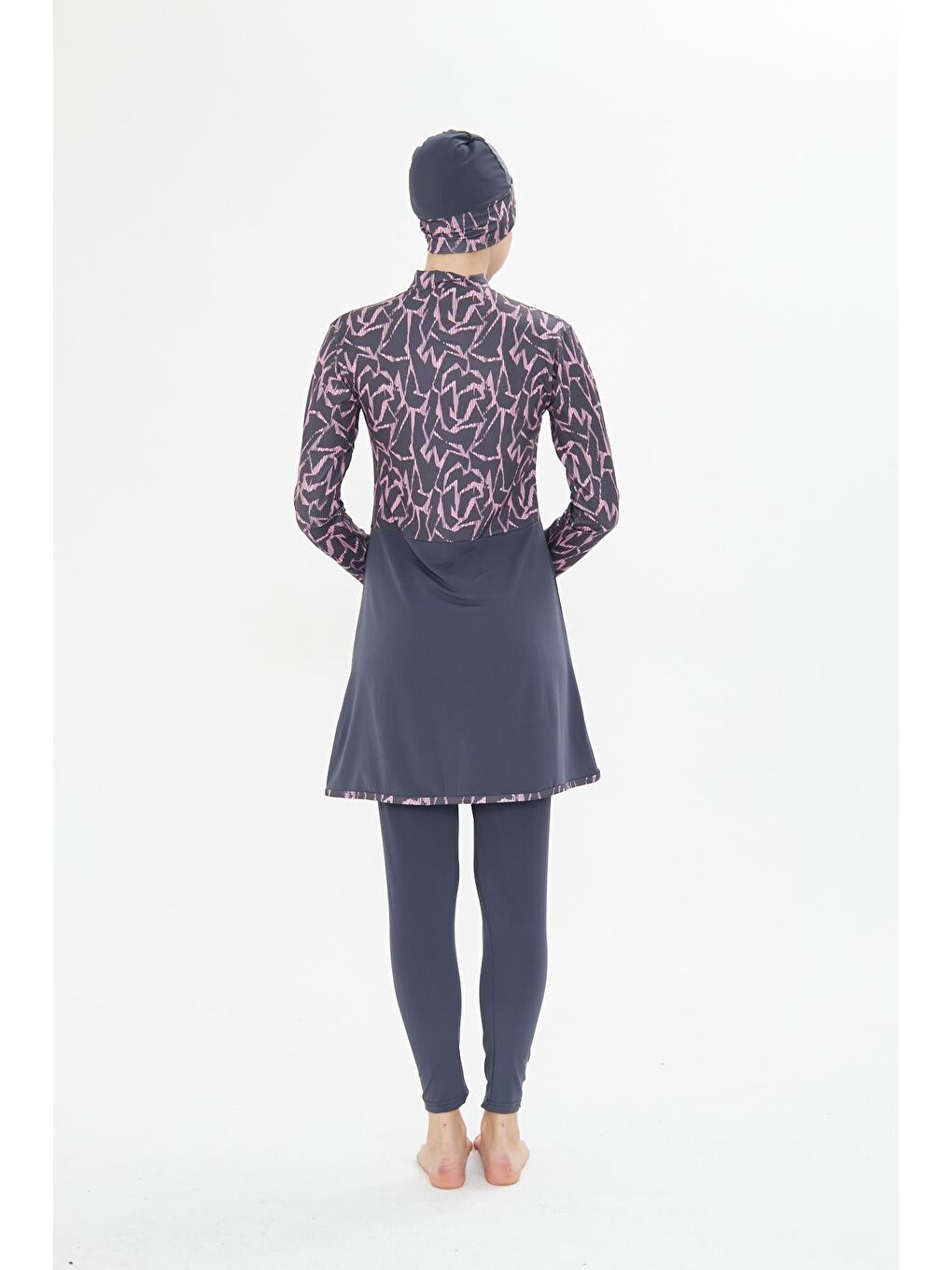 Tam Kapalı Elastanlı Desenli Etekli Tesettür Mayo Antrasit 3482-A-6