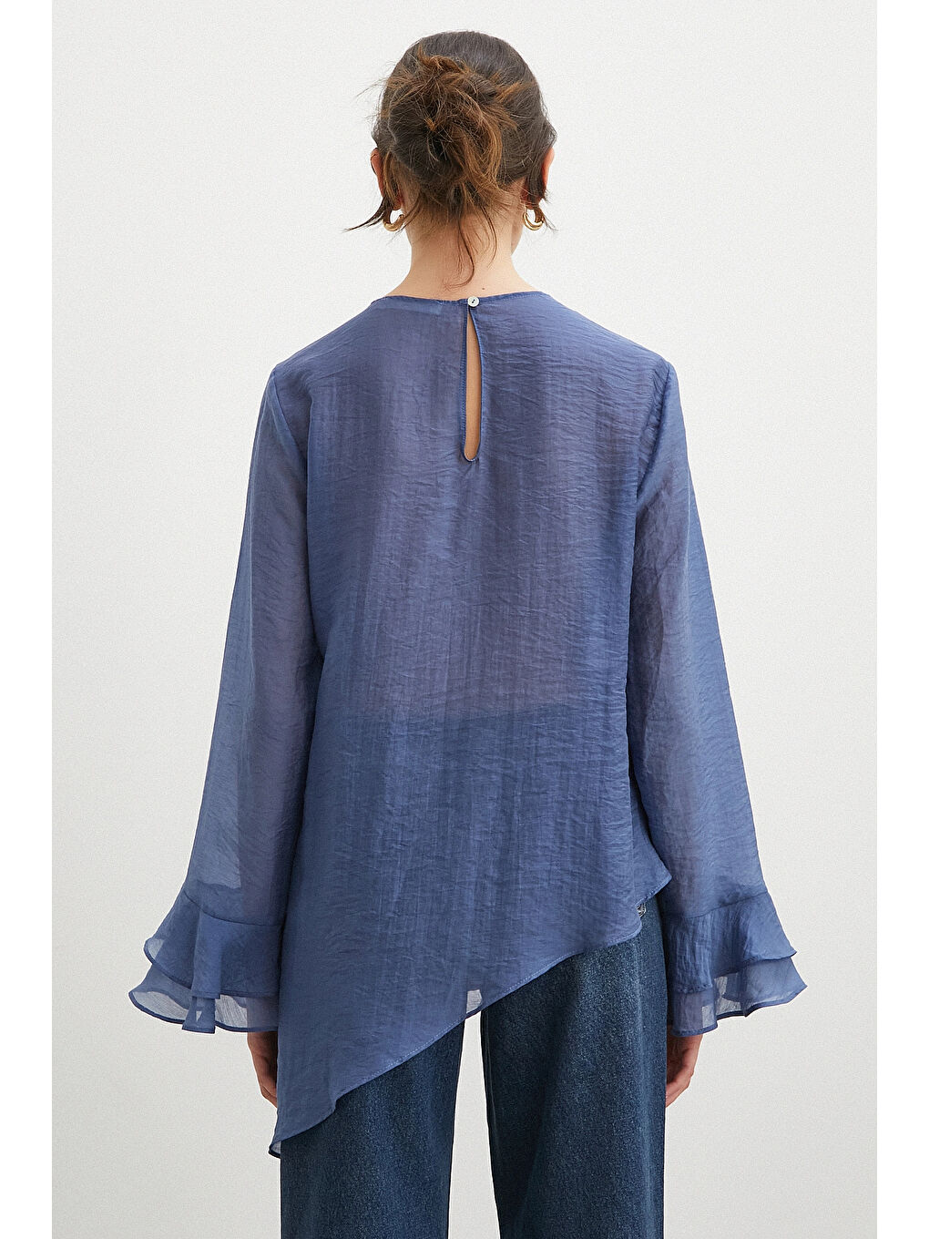 Kol Detaylı Katlı Uzun Kol Bluz Lacivert-5