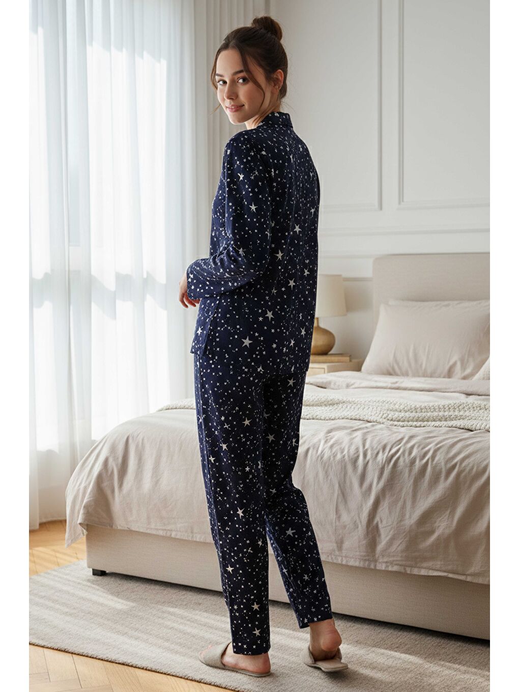 Desenli Süet Pijama Takımı Lacivert - 28115-LACIVERT-1