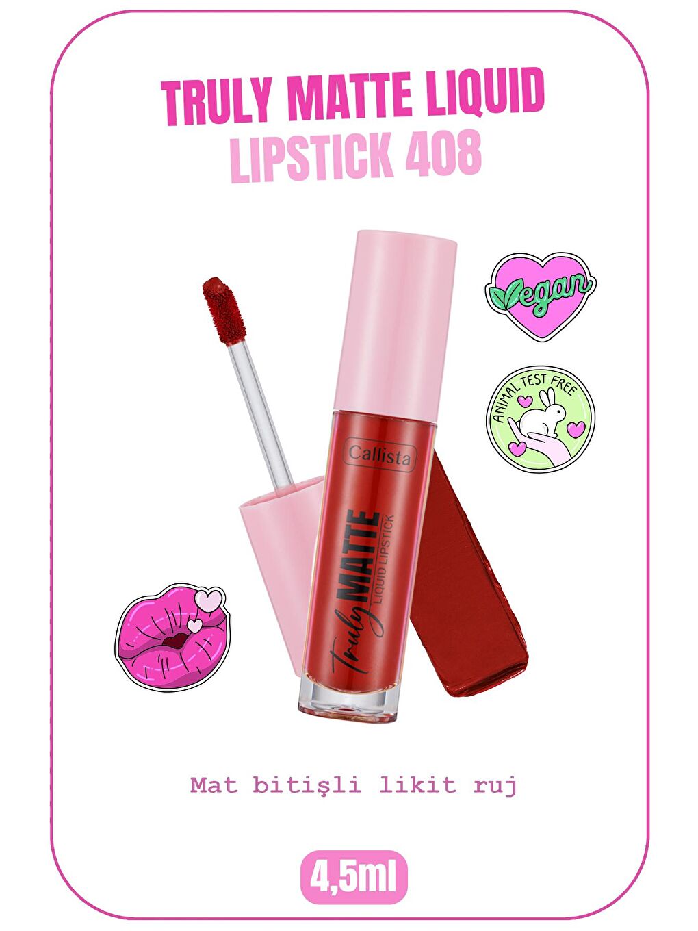 Callista Kırmızı Truly Matte Liquid Lipstick Mat Likit Ruj 408 Red Alert - Kırmızı