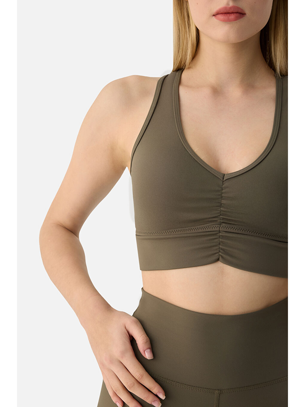 Amara Büzgü Detaylı Haki Spor Bra-2