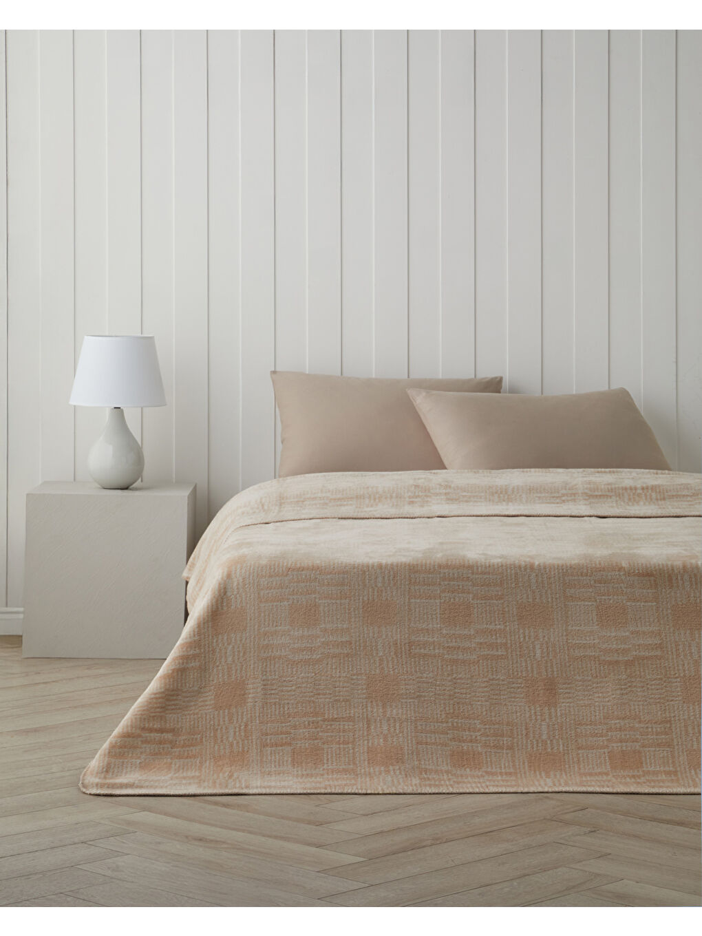 Linear Calm Pamuklu Çift Kişilik Battaniye 200x220 cm Ekru