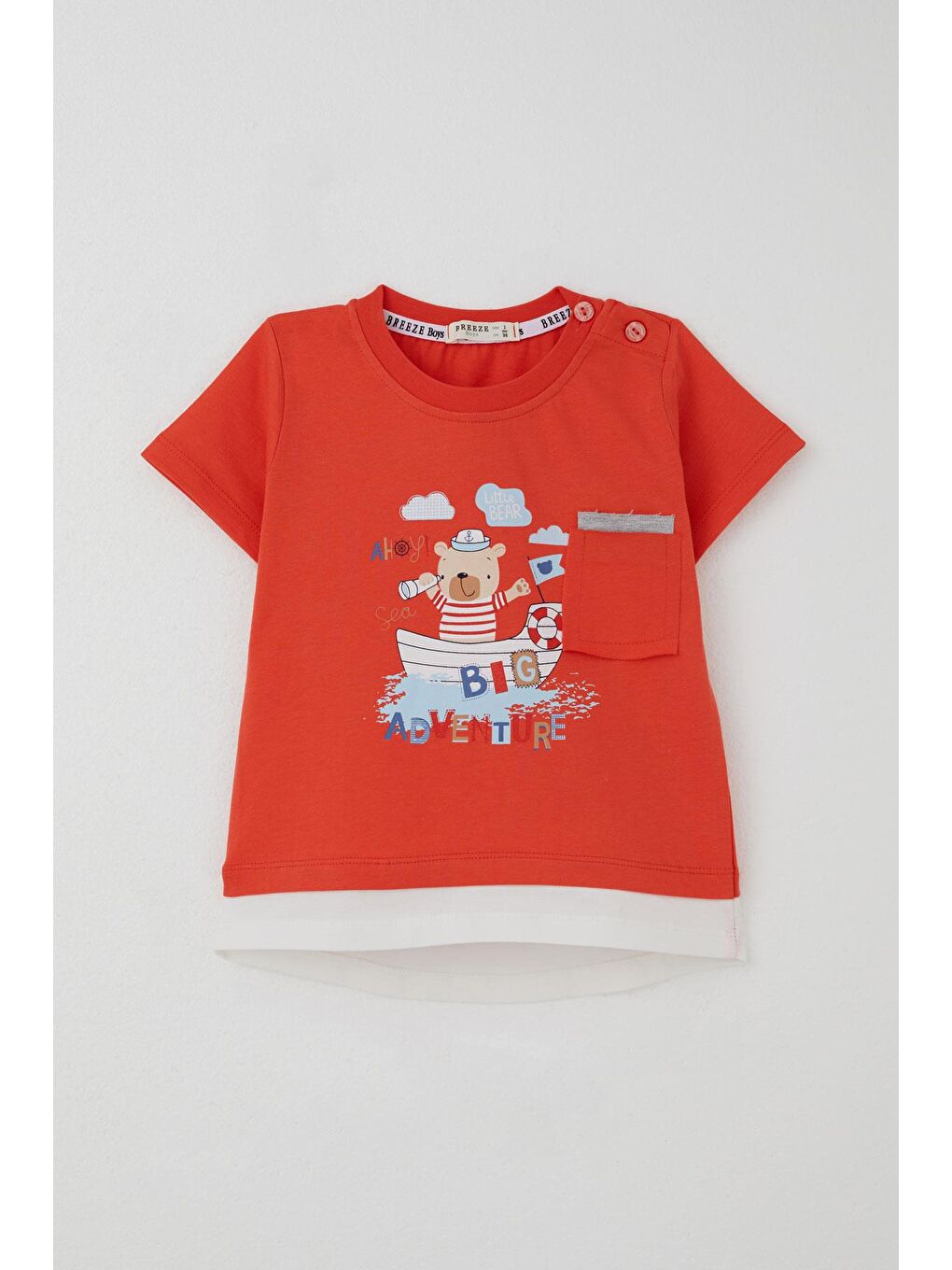 Kırmızı Erkek Bebek Şortlu Takım Sevimli Kaptan Ayıcık Baskılı Cep Detaylı Narçiçeği (9 Ay-3 Yaş)-1