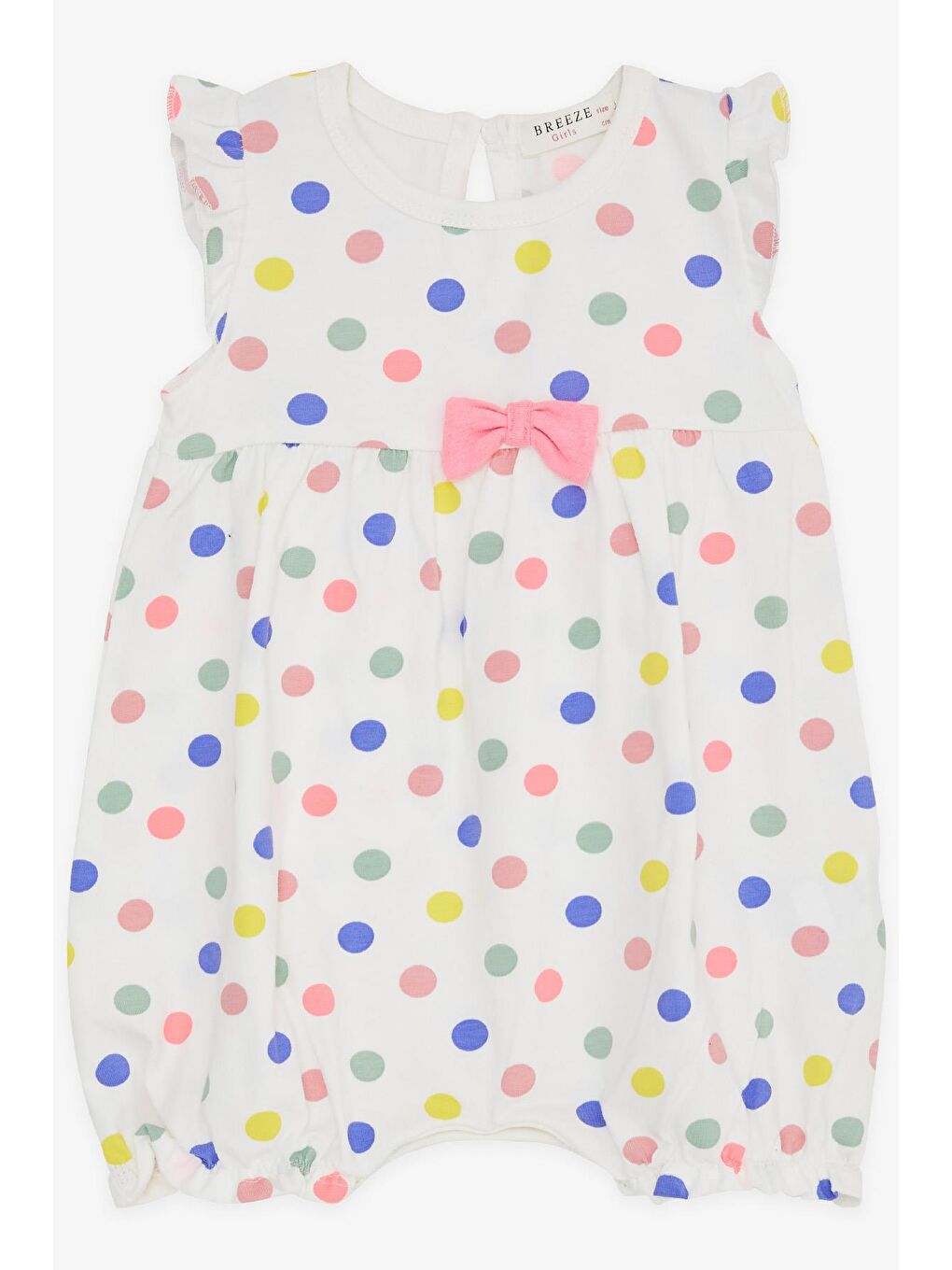 Kız Bebek Kısa Tulum Puantiyeli Fiyonklu Ekru (4 Ay-1.5 Yaş)