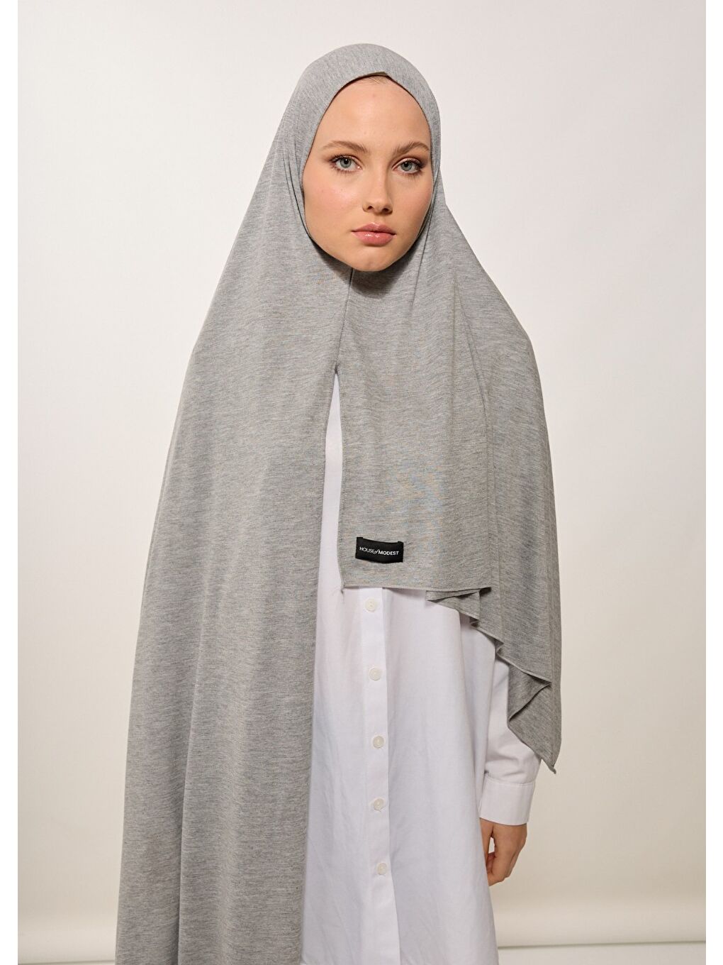 Gri Melanj Tesettür Bone Şal-4