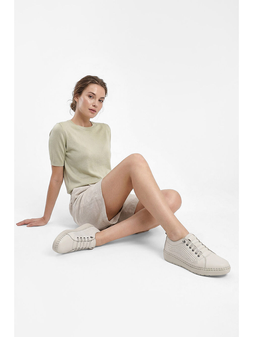 Bej Kadın YENİ BEJ Bağcıklı Hakiki Deri Comfort Ayakkabı-2