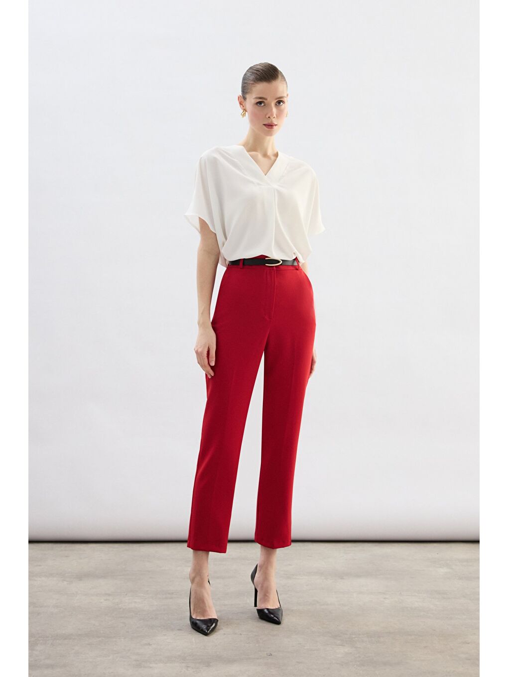 Kemerli Pantolon - Kırmızı