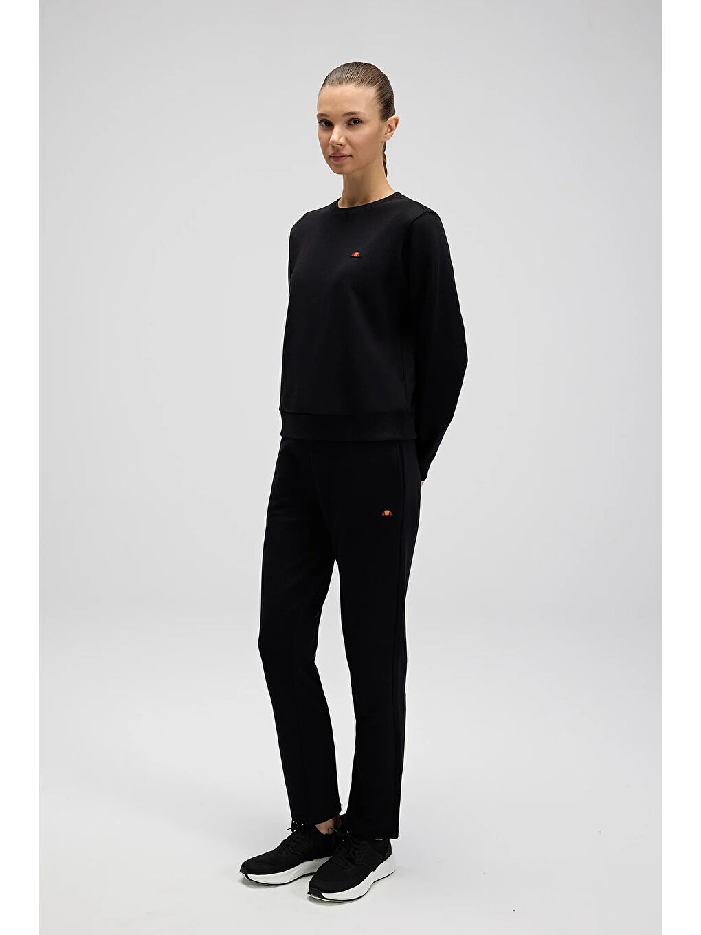 Siyah Pamuklu Regular Fit Bisiklet Yaka Logolu Sweat EF553-BK-2