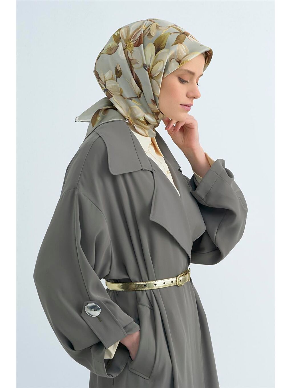 Haki Saf İpek Sura Eşarp 9524D 31