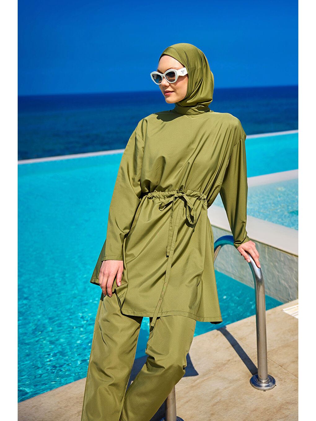 Yeşil Hakim Yaka Tam Kapalı Tesettür Mayo Takımı A2502-5