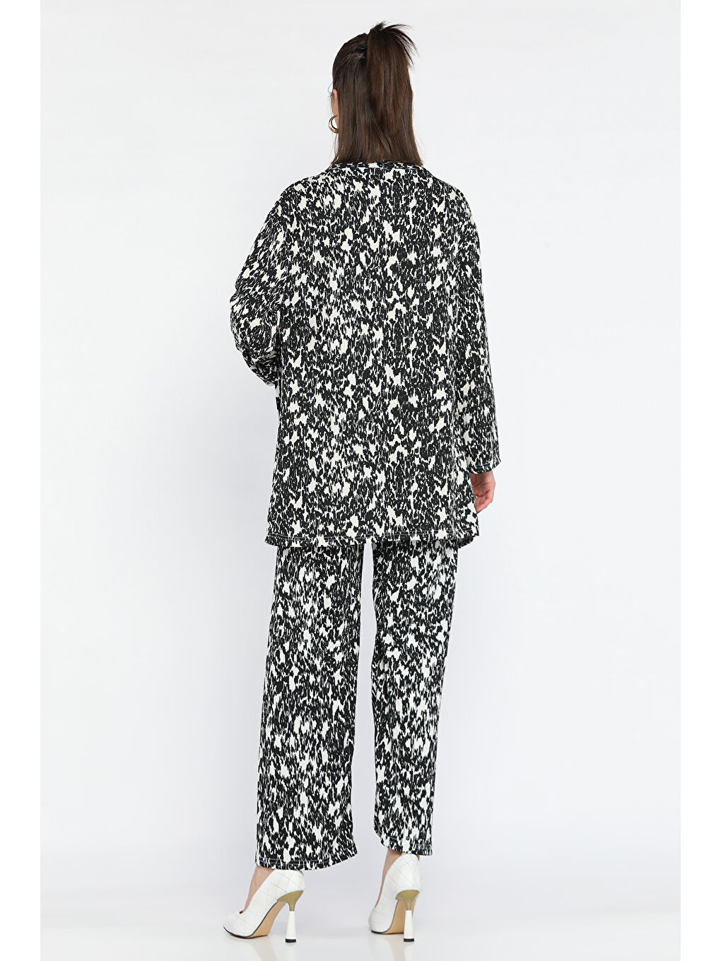 Siyah Kadın Desenli Kimono Pantolon İkili Takım-2