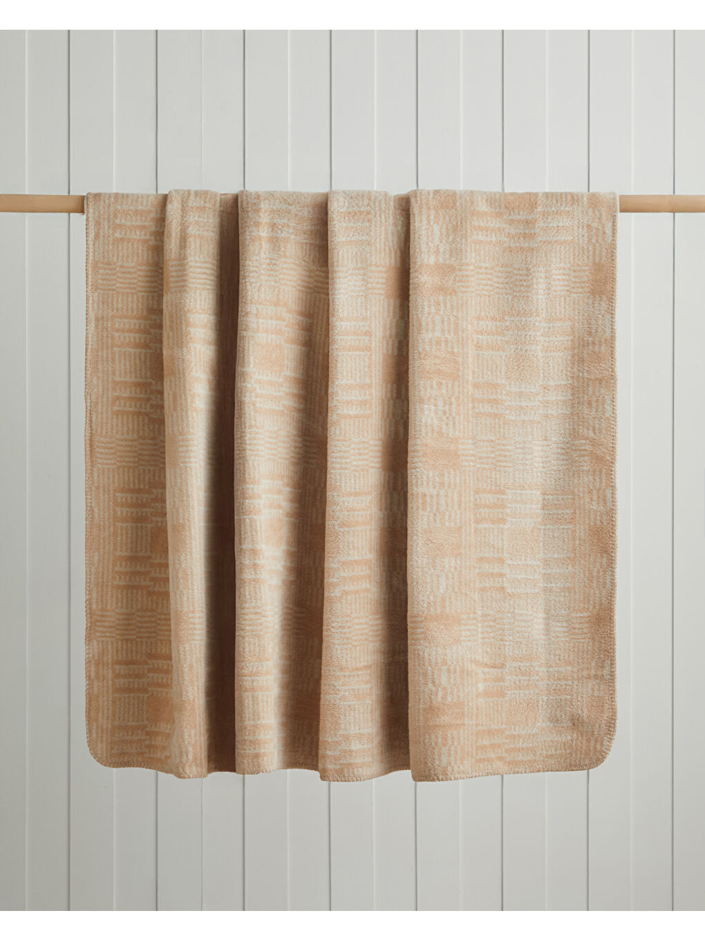 Linear Calm Pamuklu Çift Kişilik Battaniye 200x220 cm Ekru-1