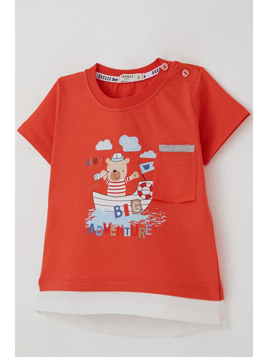 Kırmızı Erkek Bebek Şortlu Takım Sevimli Kaptan Ayıcık Baskılı Cep Detaylı Narçiçeği (9 Ay-3 Yaş)-5