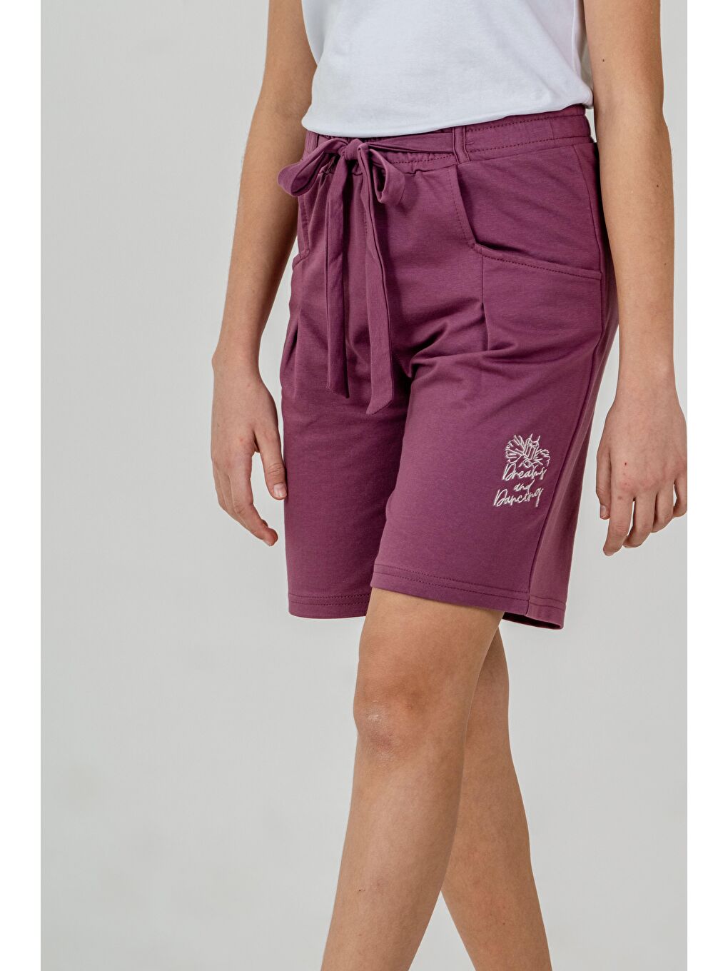 Pembe Kemer Fiyonk Kurdeleli Dreams Nakışlı Kız Çocuk Şort-5