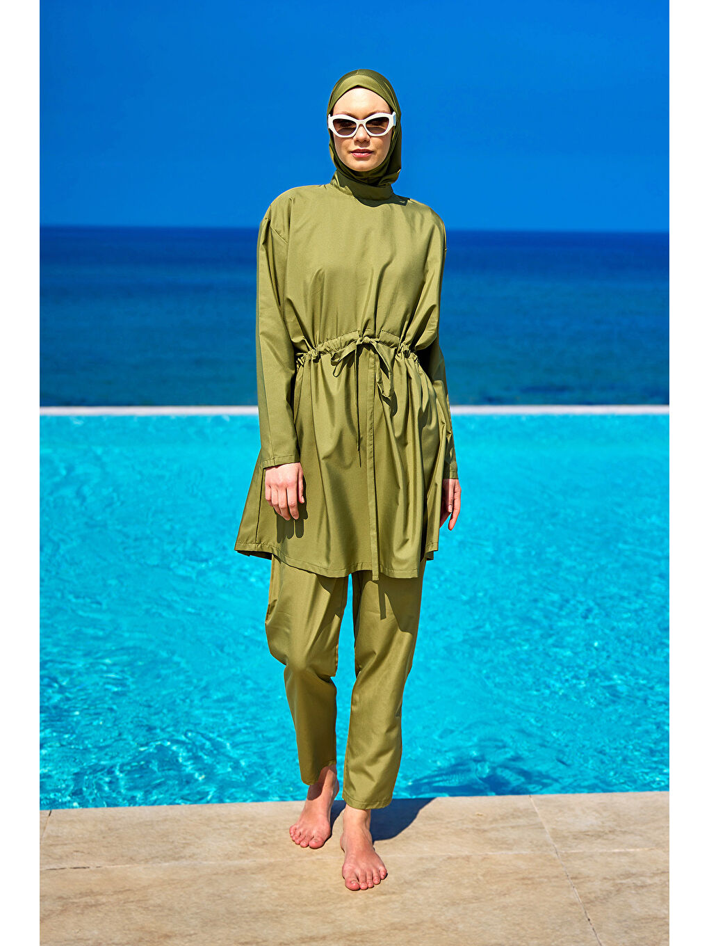 Yeşil Hakim Yaka Tam Kapalı Tesettür Mayo Takımı A2502-5-1