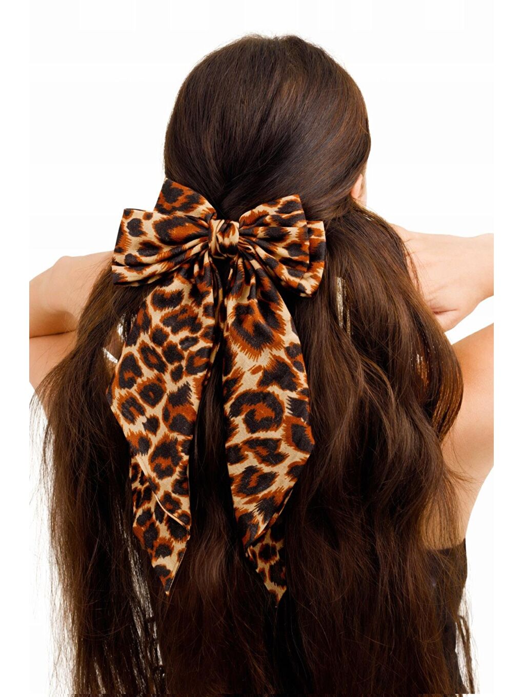Kahverengi Animal Leopar Desenli Fiyonk Dekorlu Saç Tokası-2