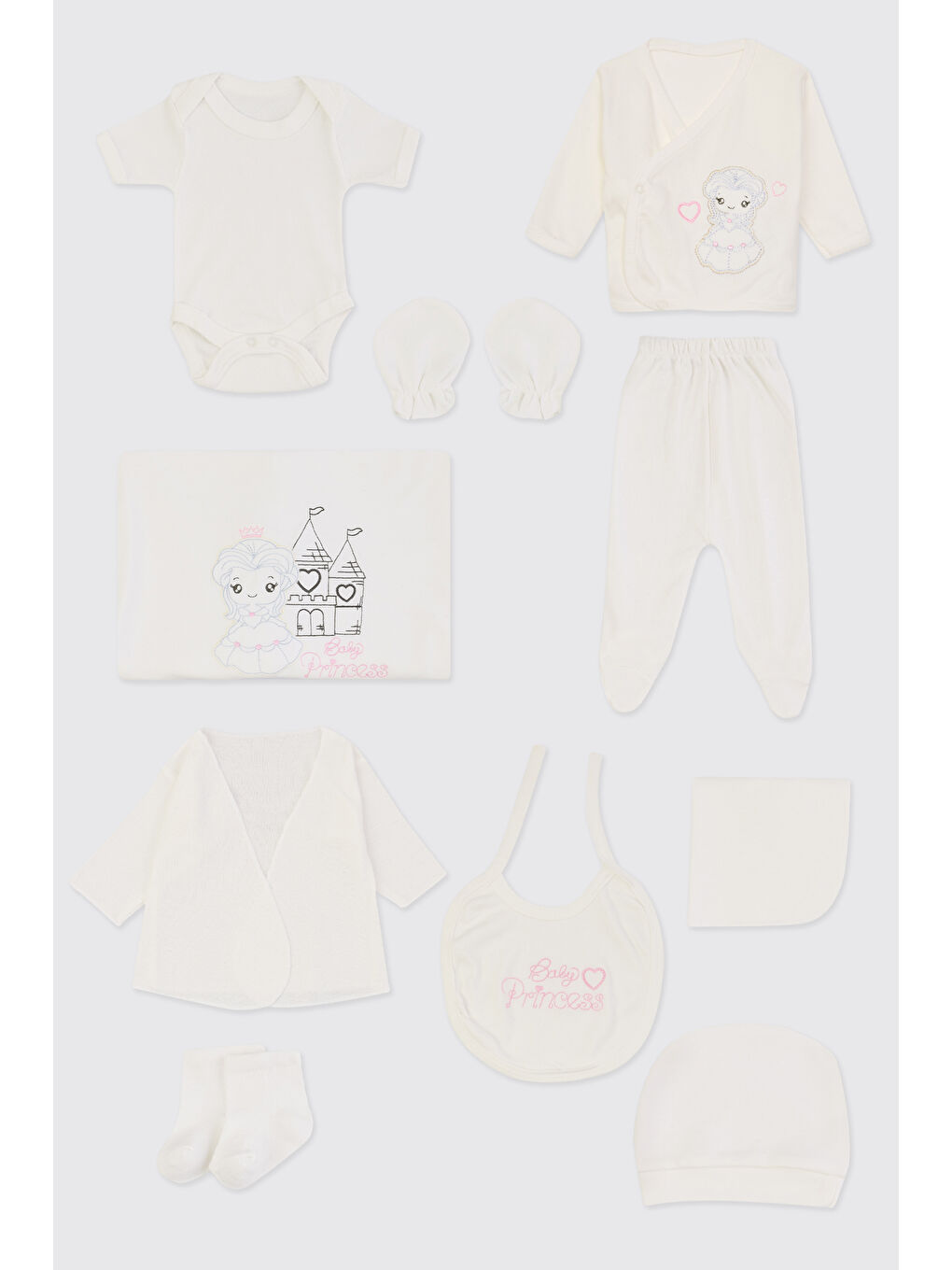 Yenidoğan Prenses Detaylı Ekru 10'lu Hastane Çıkış Seti