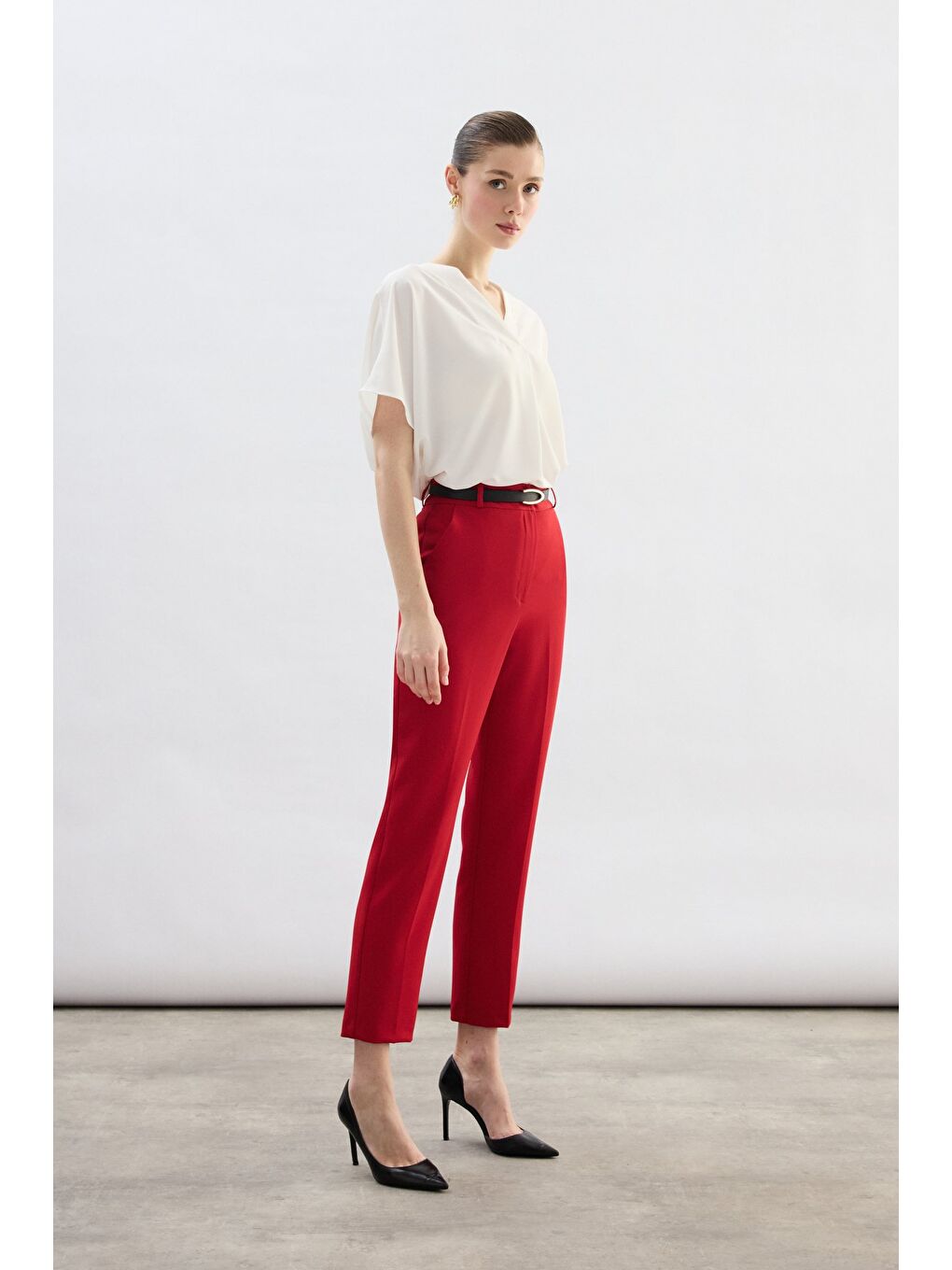 Kemerli Pantolon - Kırmızı-3