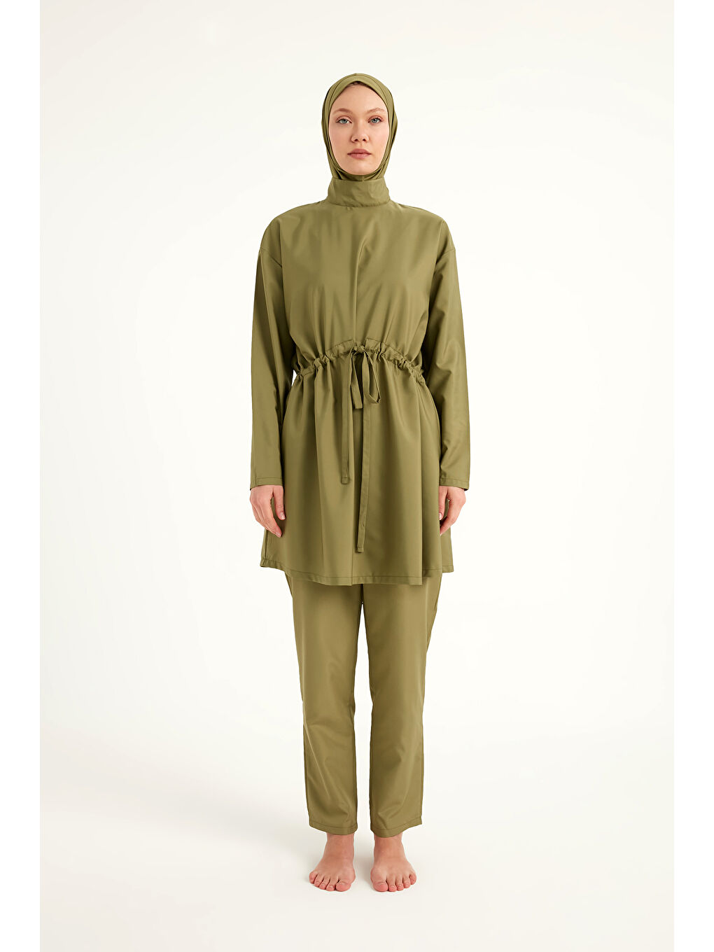 Yeşil Hakim Yaka Tam Kapalı Tesettür Mayo Takımı A2502-5-3