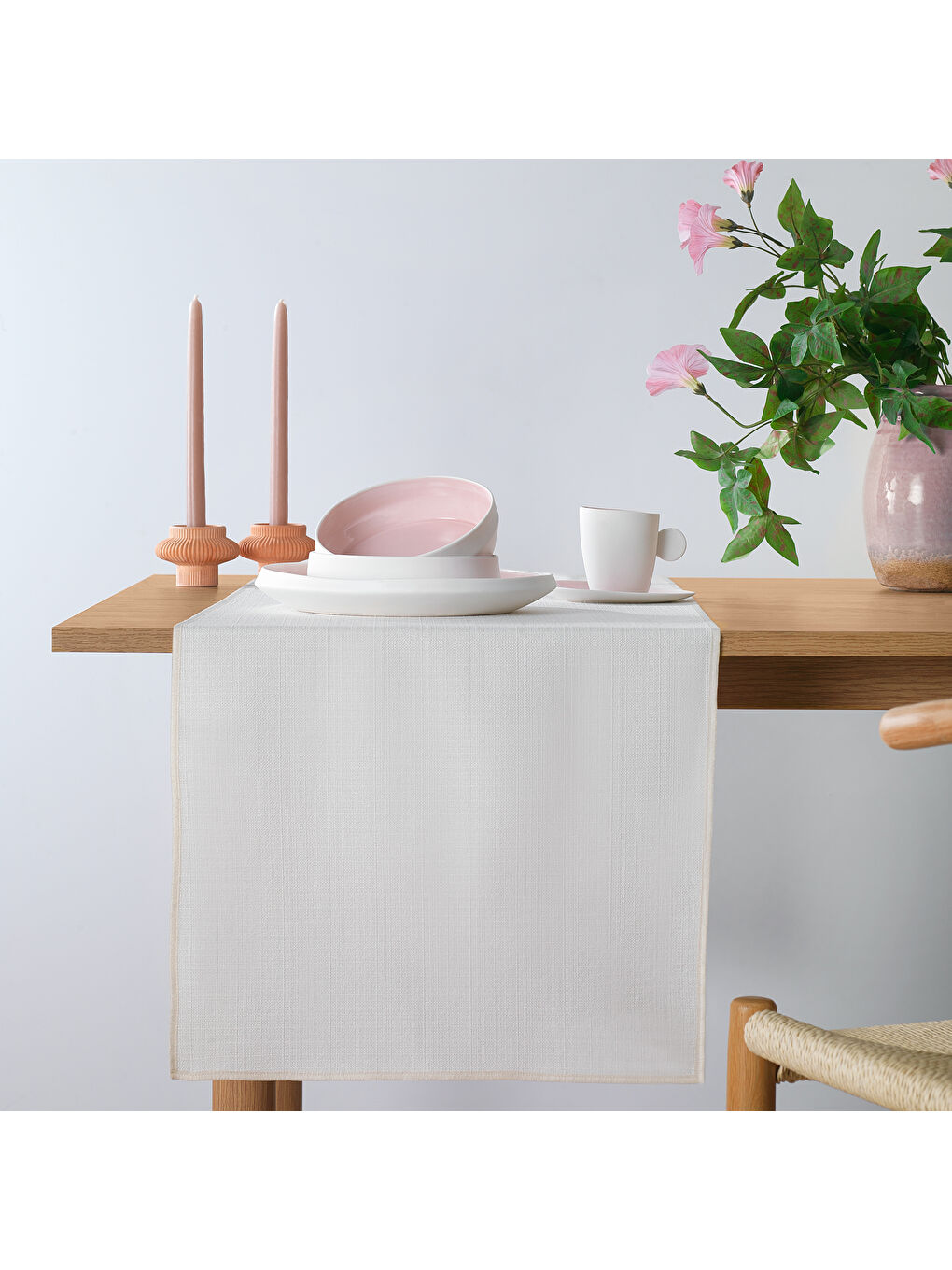 Home Bianca Keten Polyester Runner-Ekru