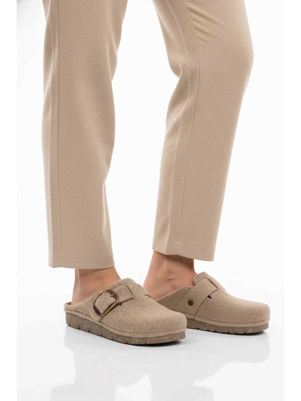 Kahverengi Camel Keçe Anatomik Kadın Ev Terliği K-117.005 Z