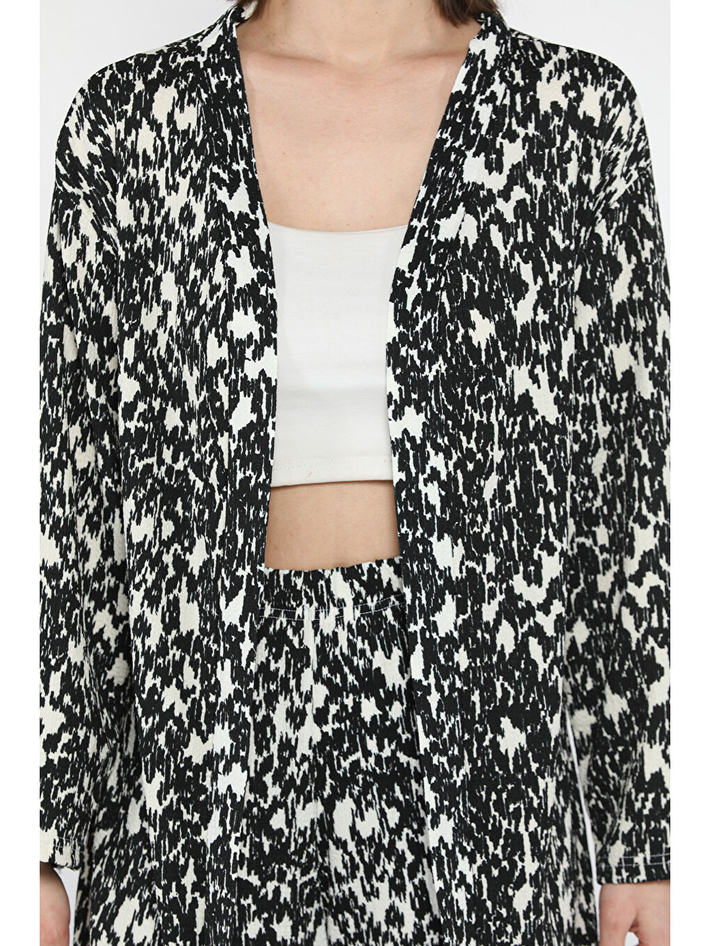 Siyah Kadın Desenli Kimono Pantolon İkili Takım-3