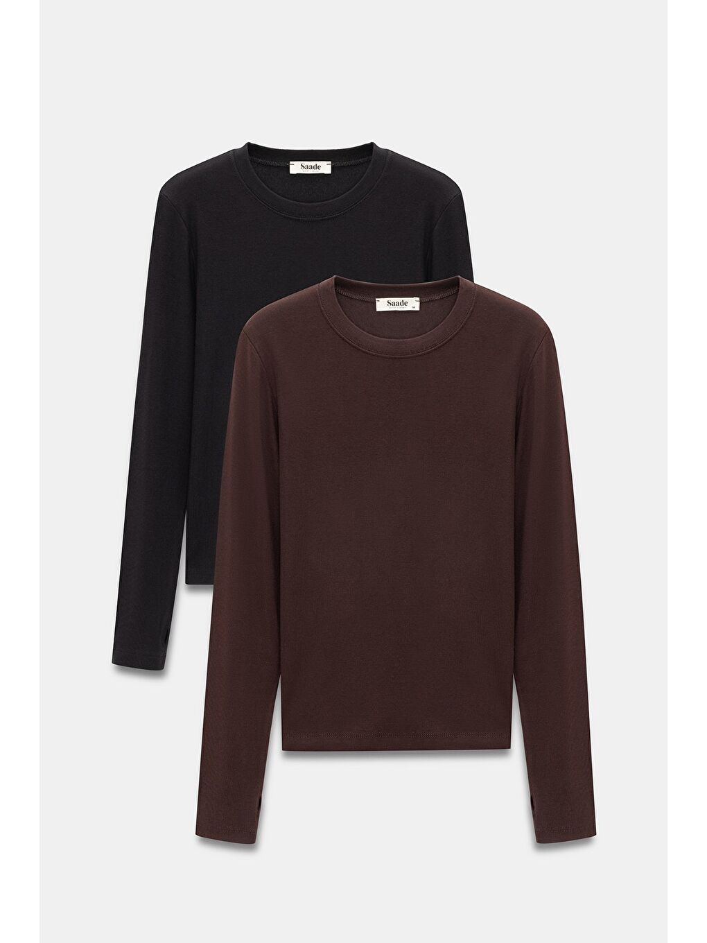 Kahverengi-Siyah Kadın Bisiklet Yaka Parmak Geçmeli Uzun Kollu Body/Bluz - 2'li Paket