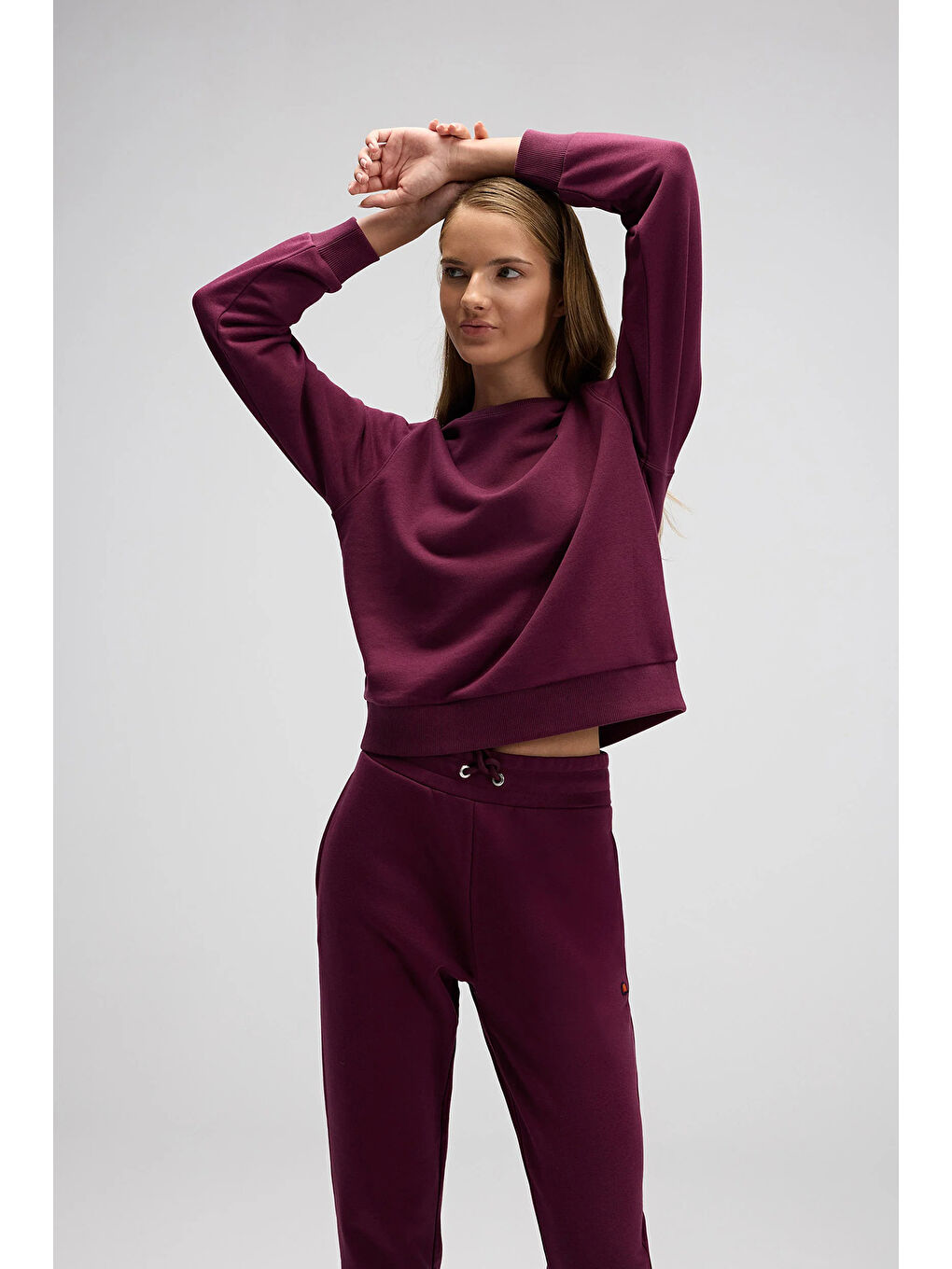 Bordo Pamuklu Regular Fit Bisiklet Yaka Logolu Sweat EF553-BRD-2