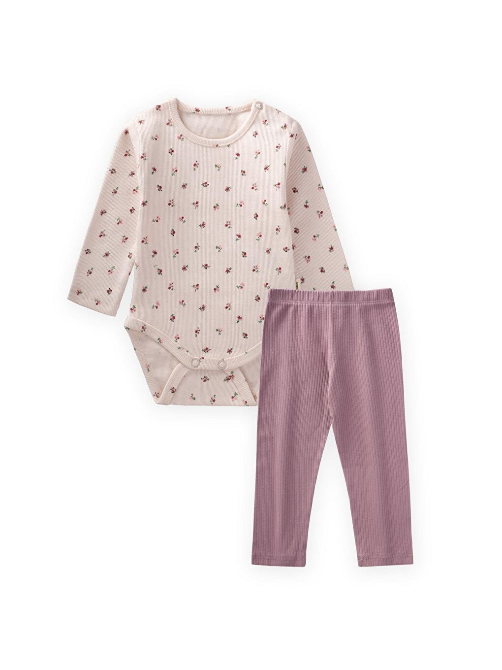 Desenli Uzun Kollu Zıbın Takım 0-3 Yaş Ekru