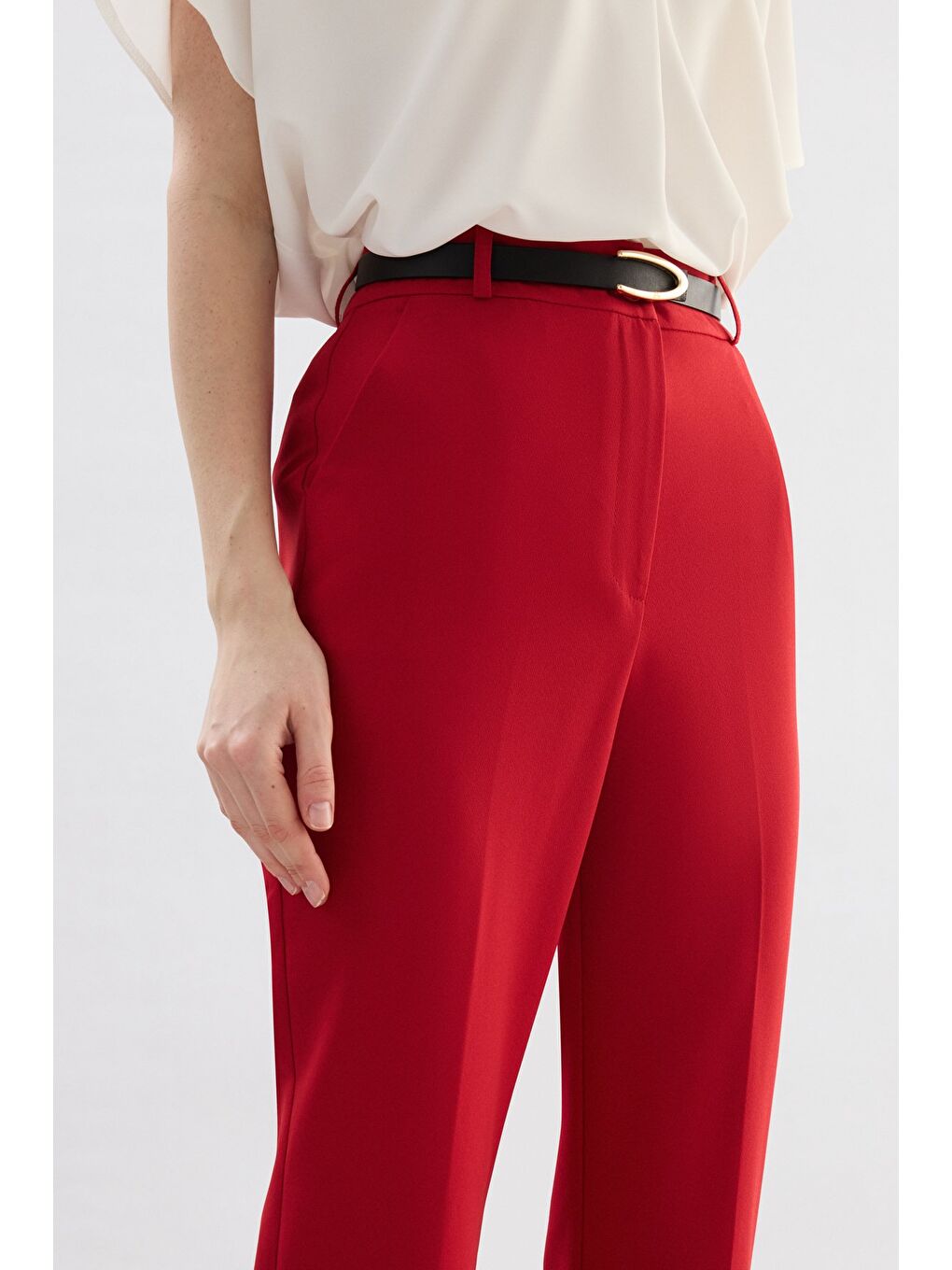 Kemerli Pantolon - Kırmızı-5