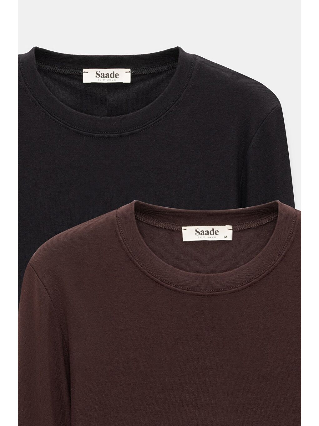 Kahverengi-Siyah Kadın Bisiklet Yaka Parmak Geçmeli Uzun Kollu Body/Bluz - 2'li Paket-1