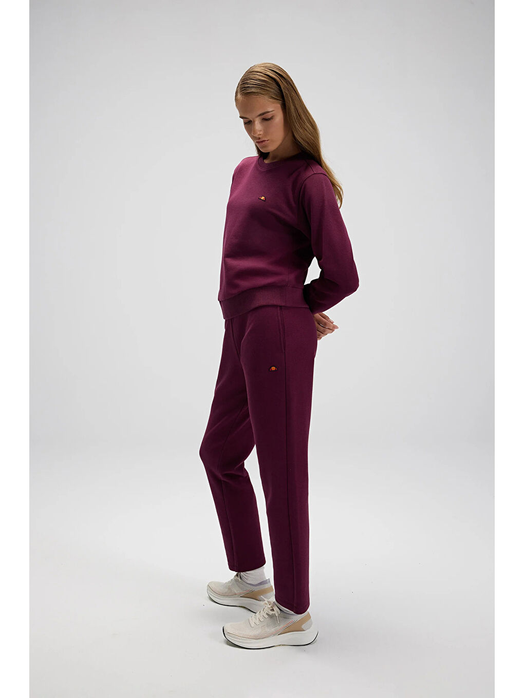 Bordo Pamuklu Regular Fit Bisiklet Yaka Logolu Sweat EF553-BRD-3