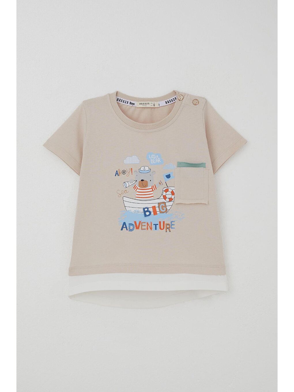 Erkek Bebek Şortlu Takım Sevimli Kaptan Ayıcık Baskılı Cep Detaylı Bej (9 Ay-3 Yaş)-1