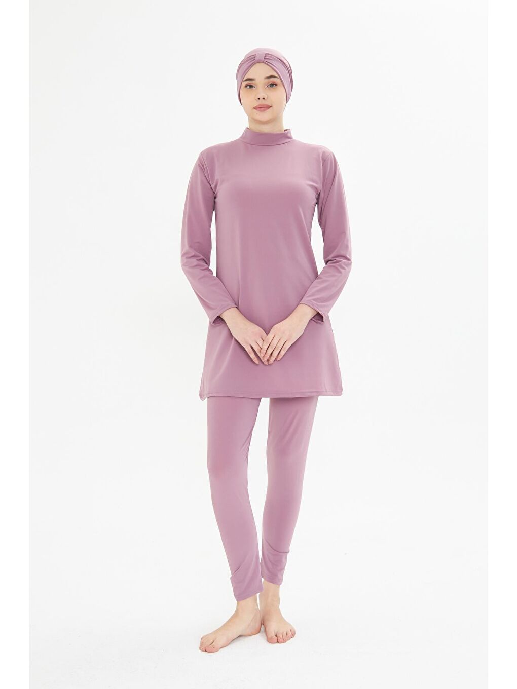 Tam Kapalı Elastanlı Tesettür Mayo Pembe 3485-P