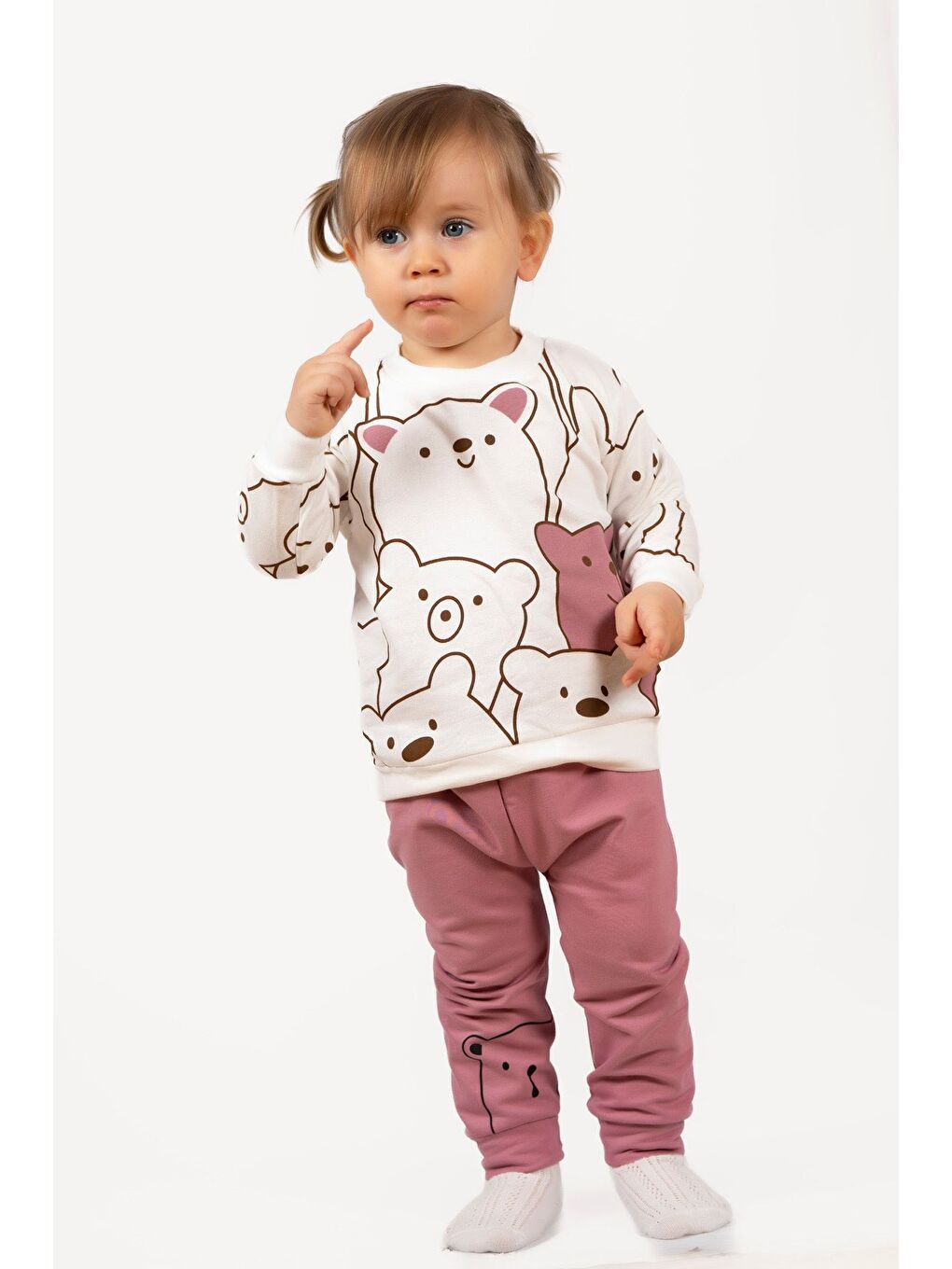 Mor Smile Bear Nose Unisex Bebek 2'Lİ Alt Üst Takım