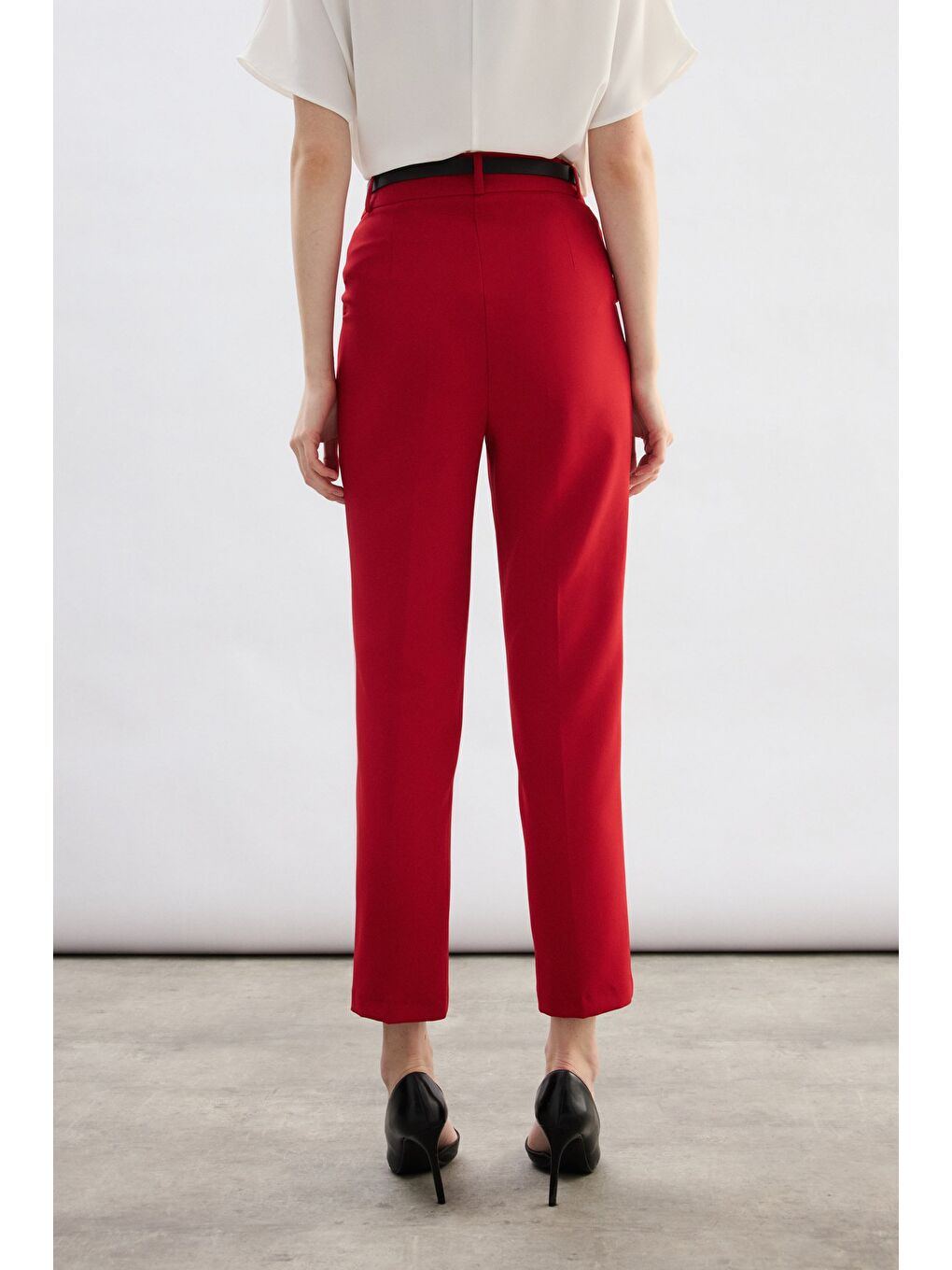 Kemerli Pantolon - Kırmızı-6