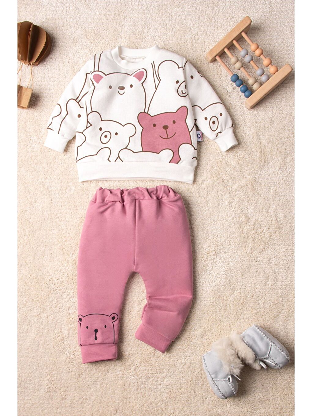 Mor Smile Bear Nose Unisex Bebek 2'Lİ Alt Üst Takım-2