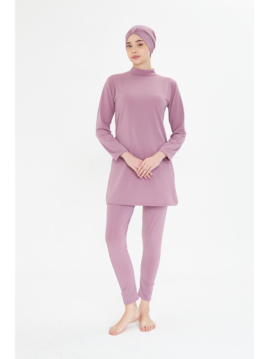 Tam Kapalı Elastanlı Tesettür Mayo Pembe 3485-P-1