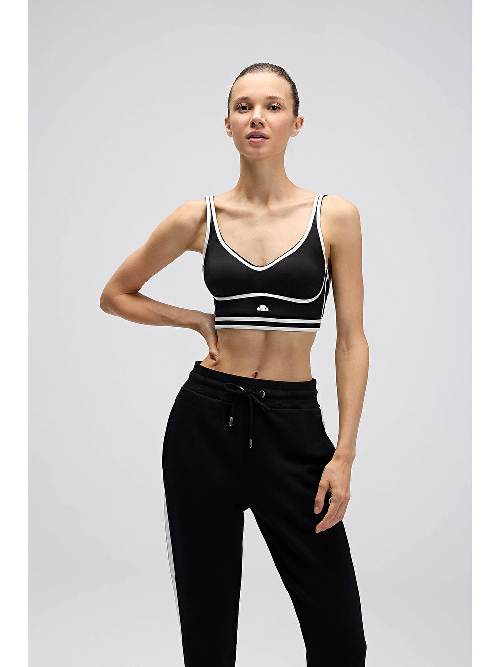 Siyah Çizgili Pamuklu Regular Fit Normal Bel Ribanalı Paça Eşofman Altı EF539-BK-3