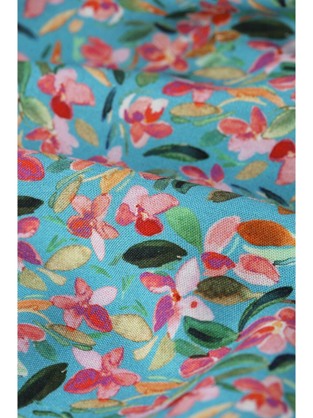 Turkuaz-Pembe Emprime Desenli Bol Paça Çift Pileli Kuşaklı Viskon Pantolon-4