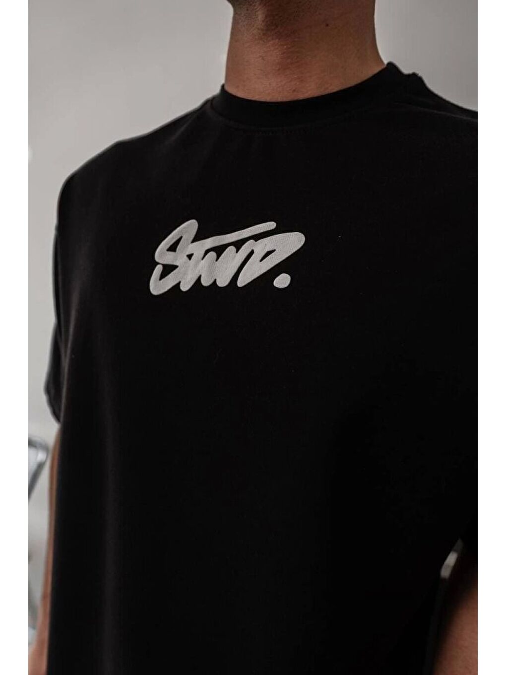 Erkek Baskılı Oversize T-shirt - Siyah-1