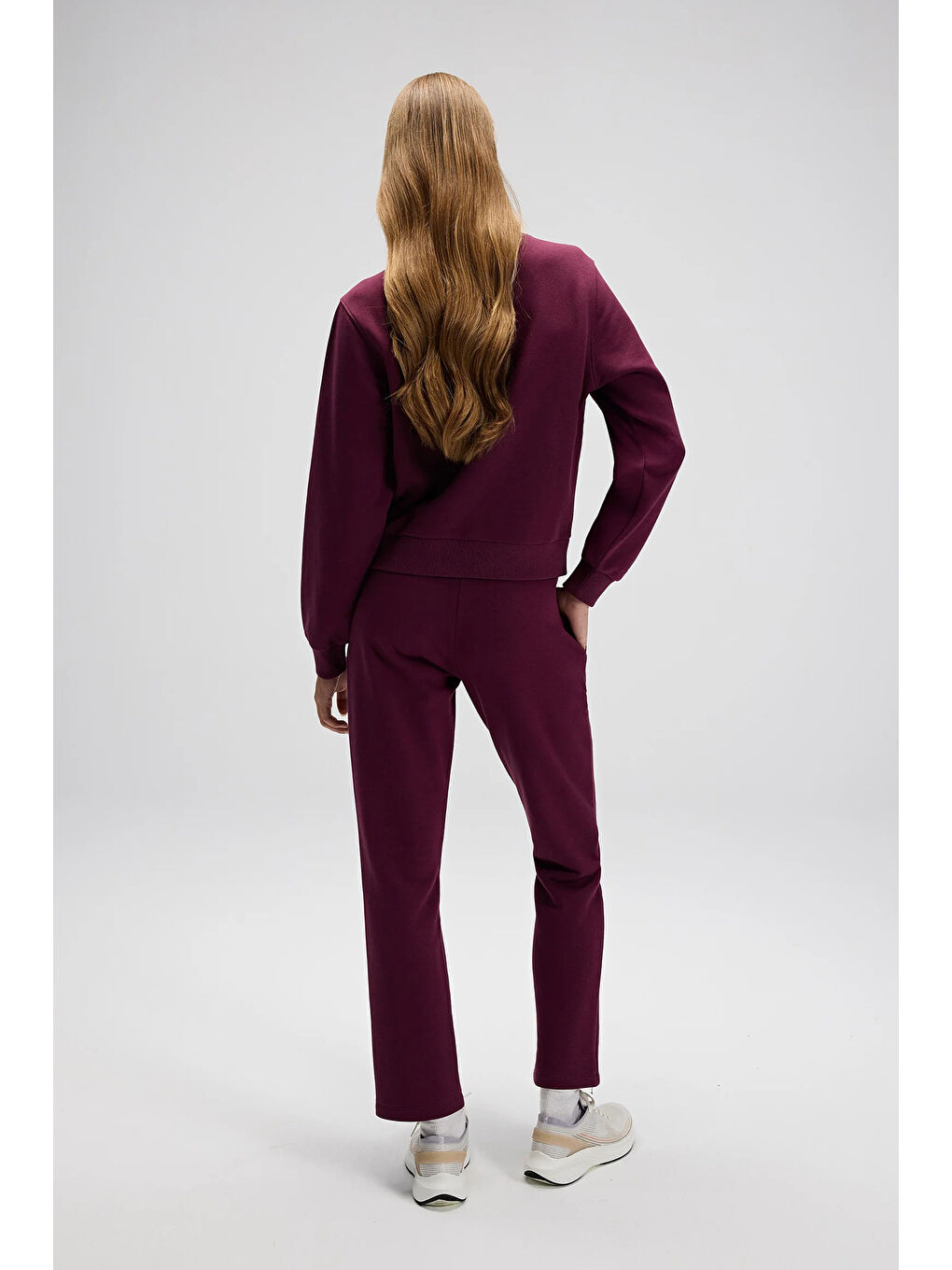 Bordo Pamuklu Regular Fit Bisiklet Yaka Logolu Sweat EF553-BRD-5