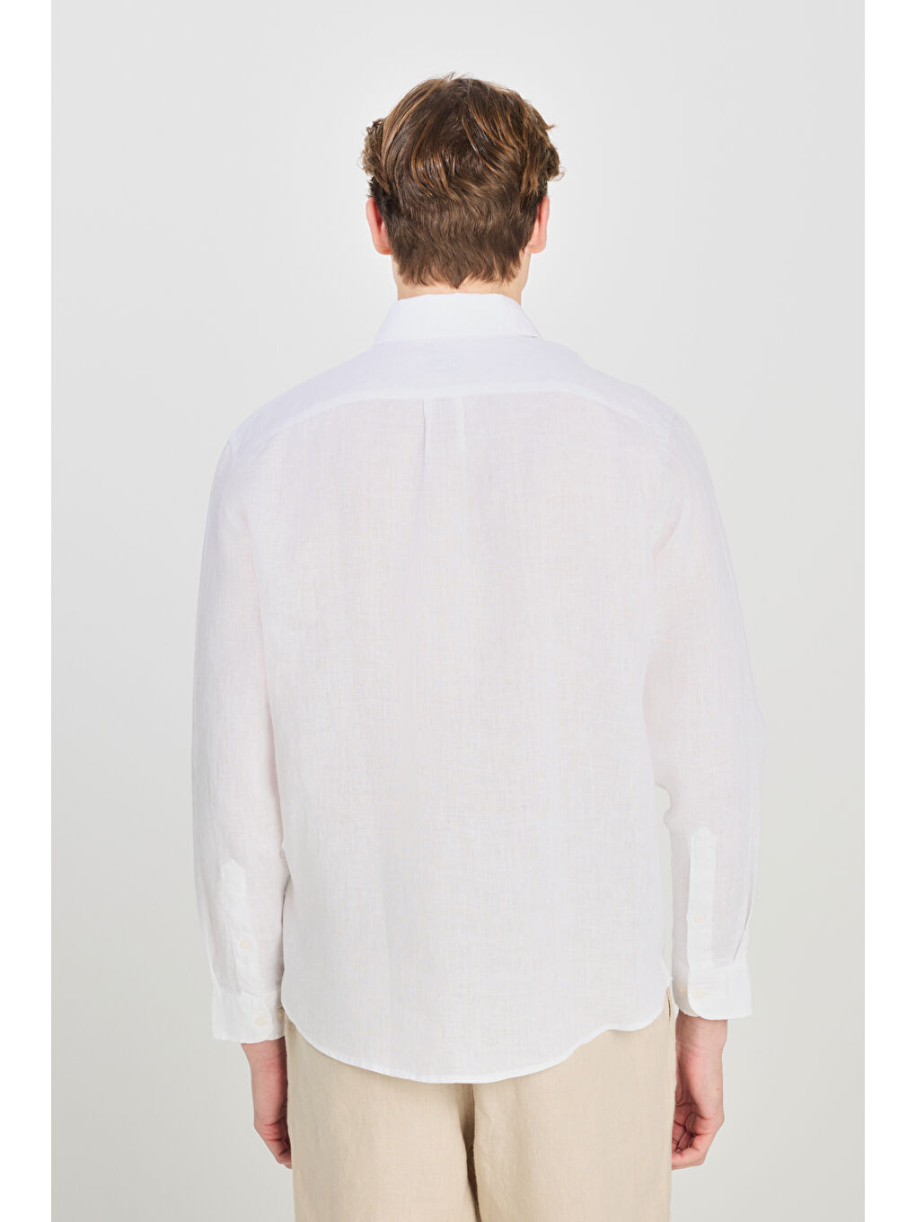 %100 Keten Regular Fit Normal Kesim Beyaz Gömlek-4