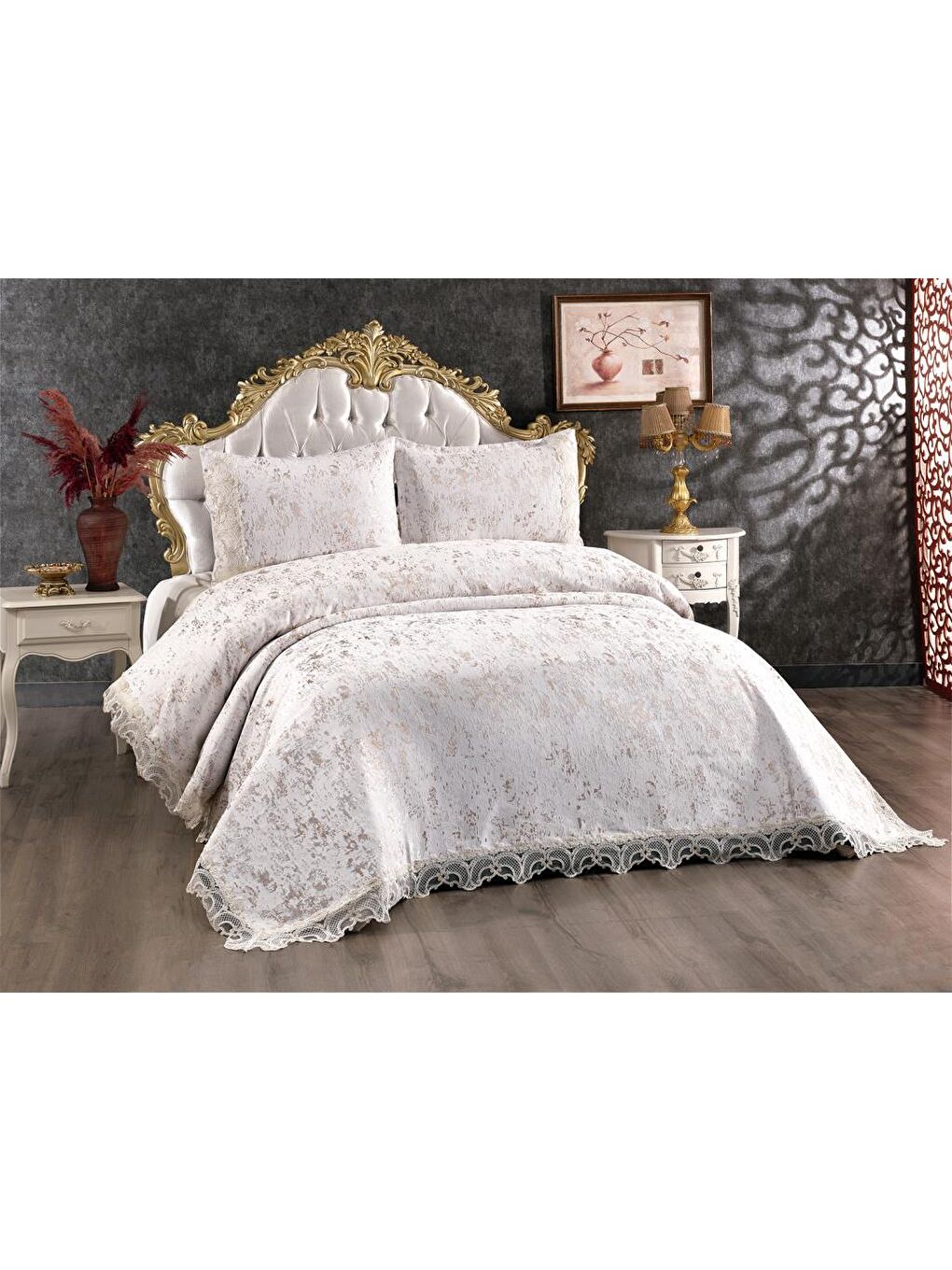 Kahverengi Perry Yatak Örtüsü Krem Cappucino-2