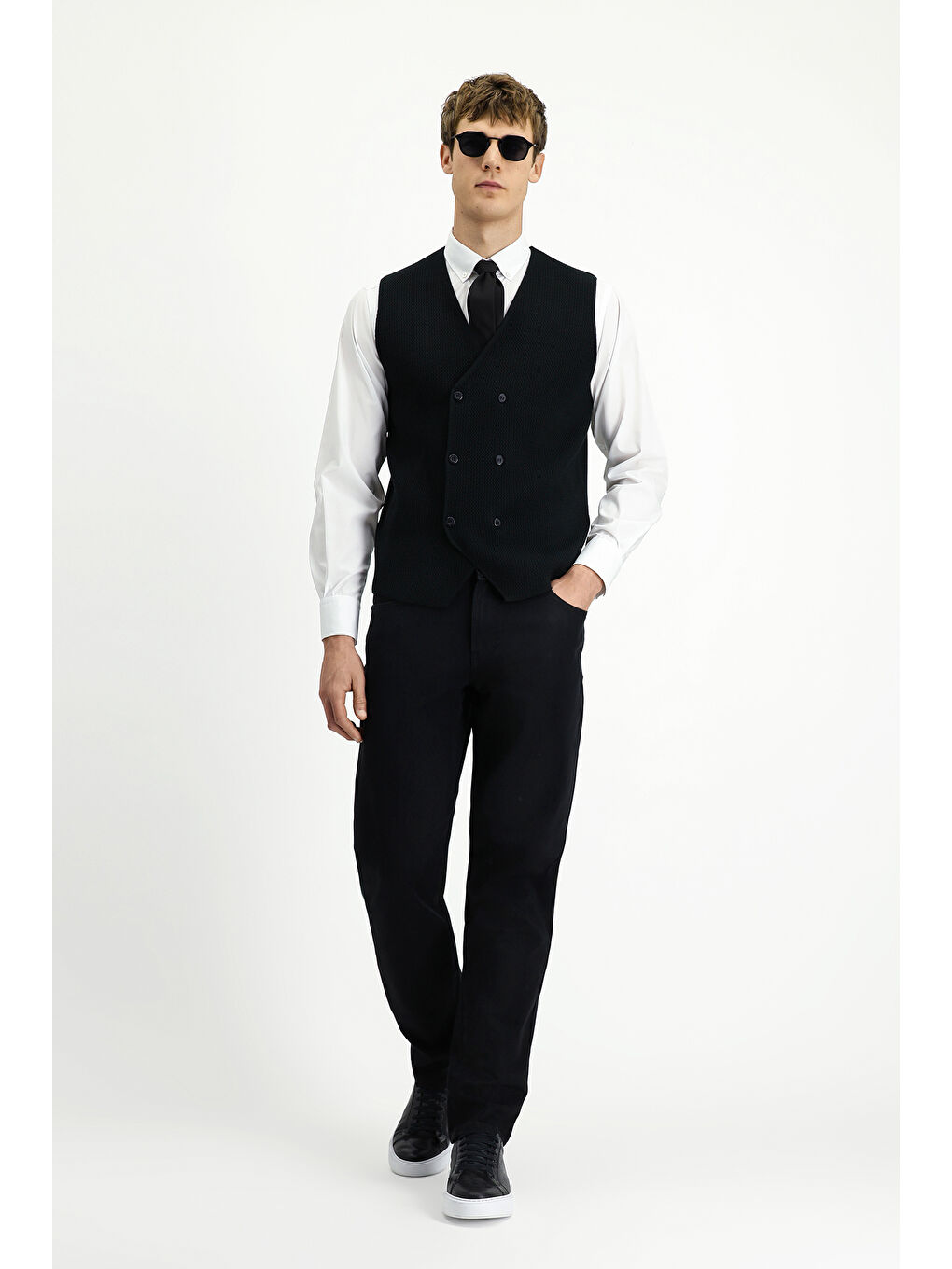 Siyah Yünlü Kruvaze Triko Yelek