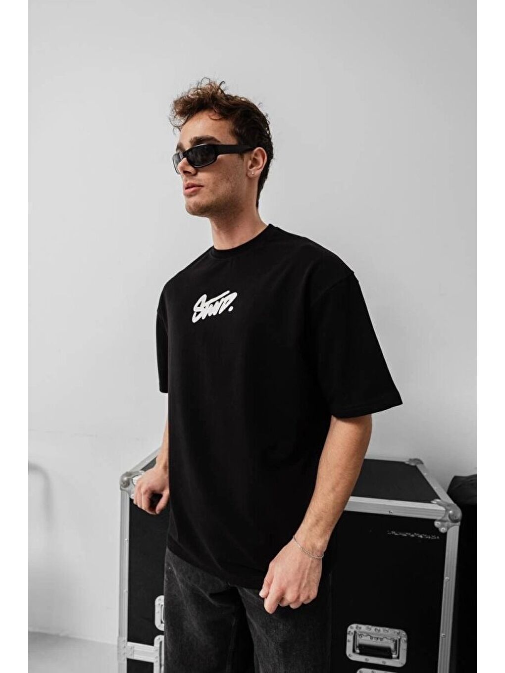 Erkek Baskılı Oversize T-shirt - Siyah-2